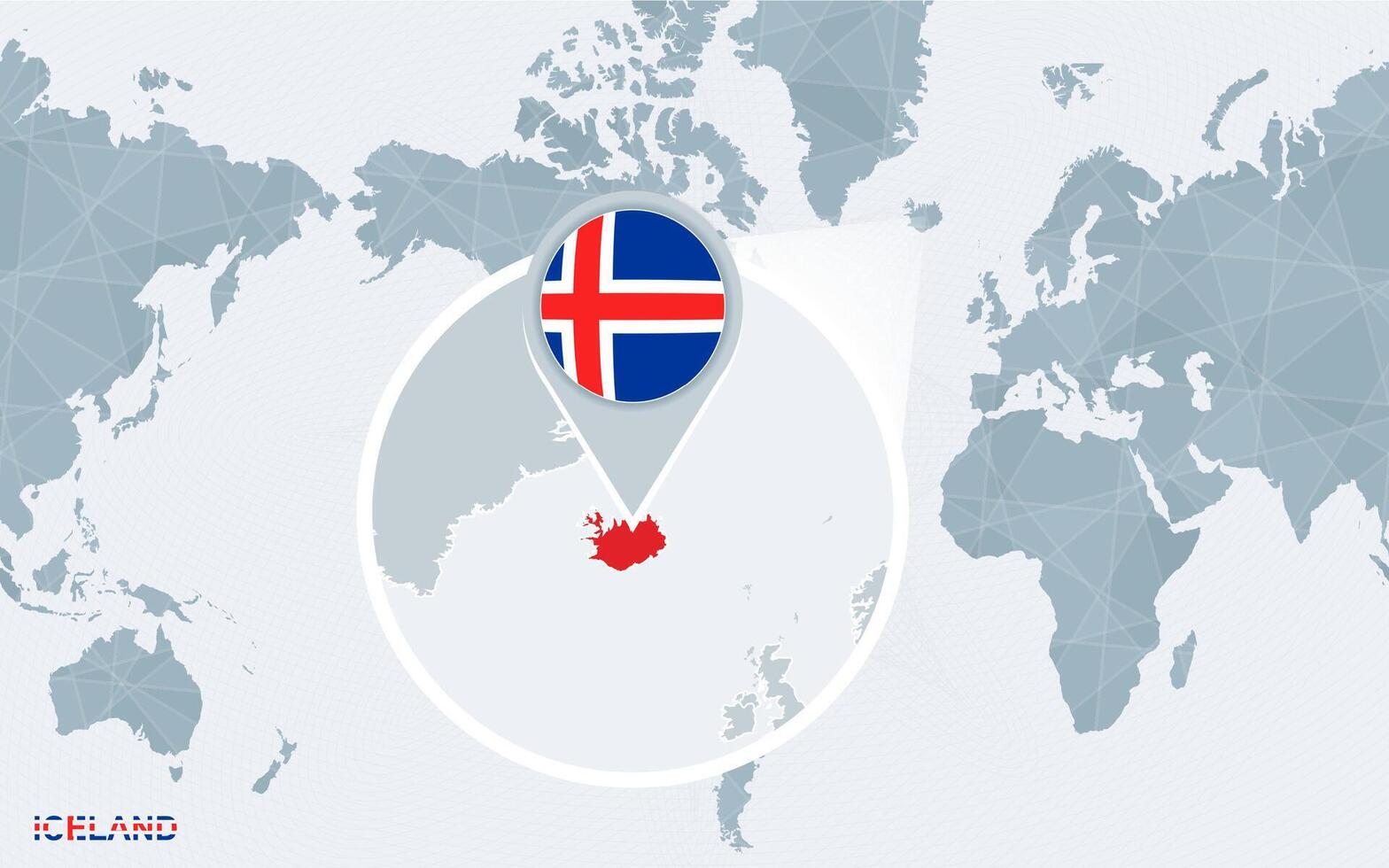 Welt Karte zentriert auf Amerika mit vergrößert Island. vektor