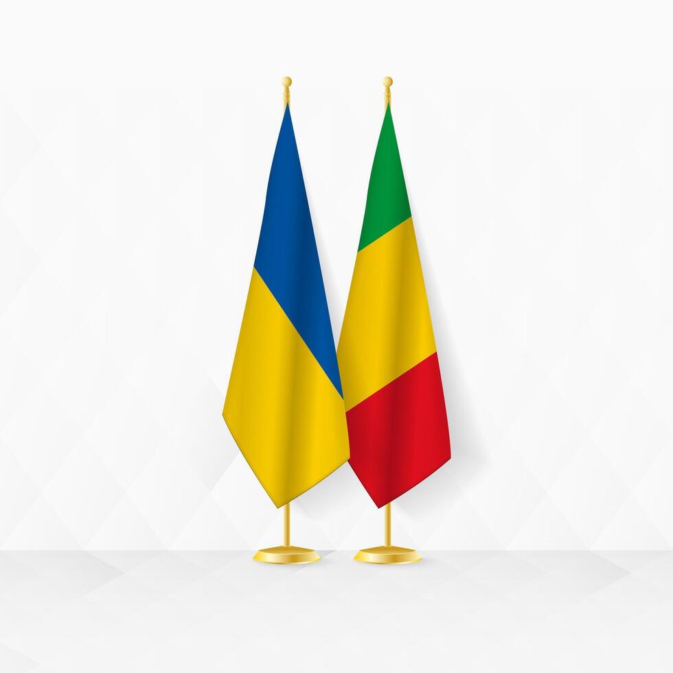 Ukraine und Mali Flaggen auf Flagge Stand, Illustration zum Diplomatie und andere Treffen zwischen Ukraine und Mali. vektor