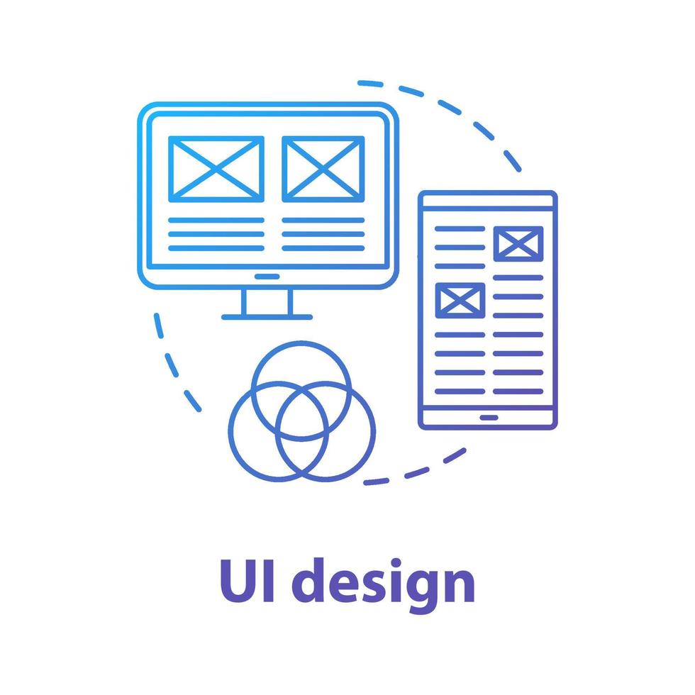 ui designkoncept ikon. programvara grafiskt gränssnitt utveckling idé tunn linje illustration. designa kreativa bilder för mobilapplikationer. webbplatsbyggare. vektor isolerade konturritning