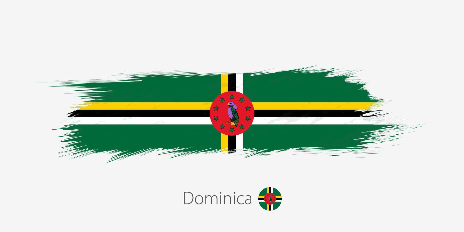 Flagge von Dominika, Grunge abstrakt Bürste Schlaganfall auf grau Hintergrund. vektor