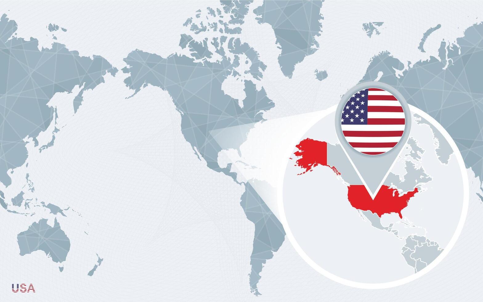 värld Karta centrerad på Amerika med förstorade förenad stater. vektor