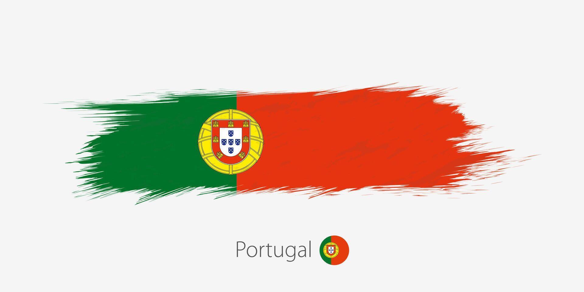 flagga av Portugal, grunge abstrakt borsta stroke på grå bakgrund. vektor