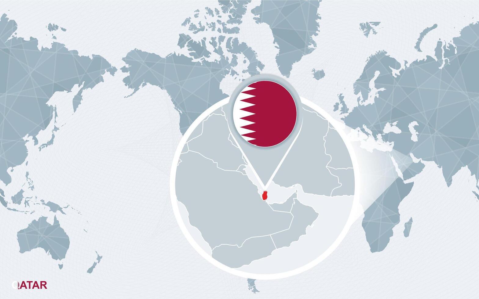 Welt Karte zentriert auf Katar mit vergrößert Chile. vektor