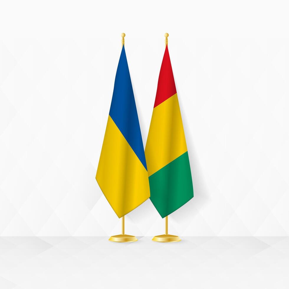 Ukraine und Guinea Flaggen auf Flagge Stand, Illustration zum Diplomatie und andere Treffen zwischen Ukraine und Guinea. vektor