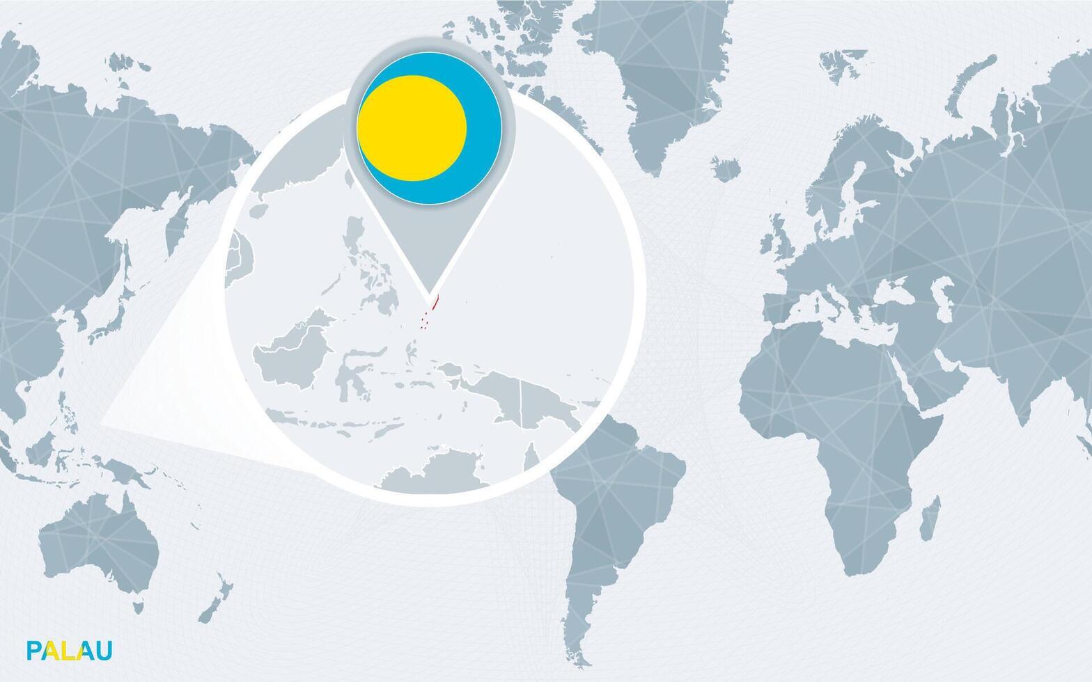 Welt Karte zentriert auf Amerika mit vergrößert Palau. vektor