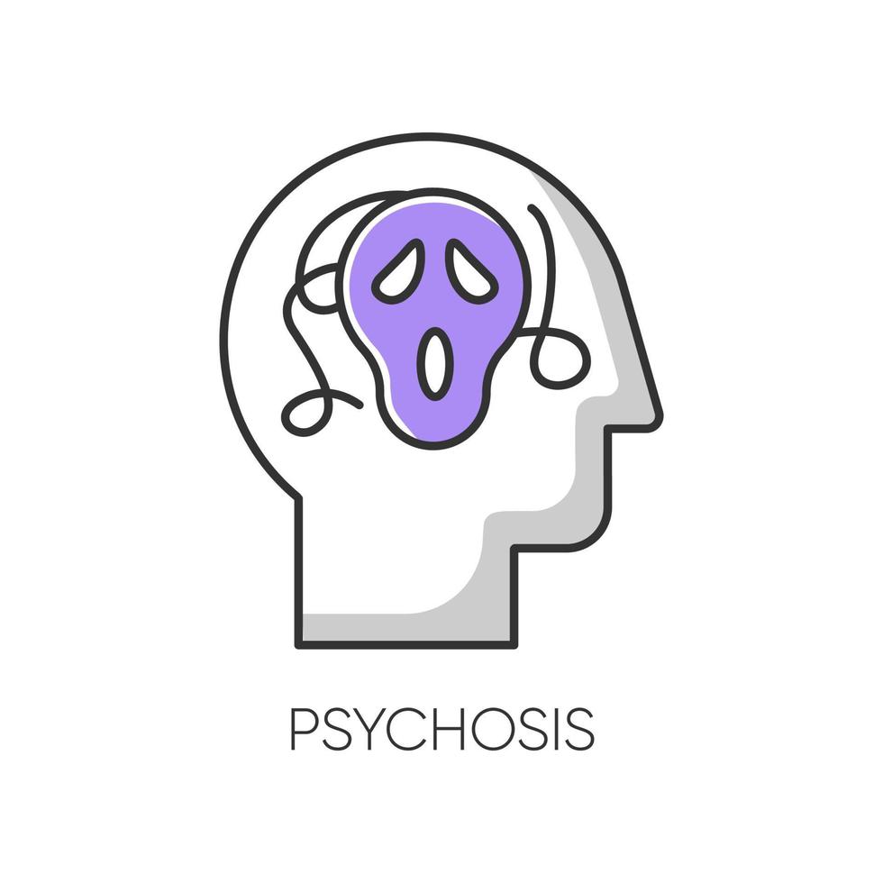 psykos färgikon. paranoid och rädd person. förvirrat sinne. rädsla. fobi och ångest. schizofreni. depression och stress. mental sjukdom. psykiatri. isolerade vektor illustration