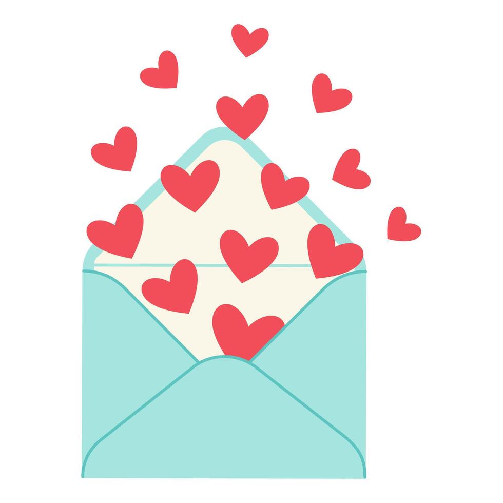 Post- Umschlag, Brief Liebe Botschaft mit fliegend Herzen, isoliert auf Weiß Hintergrund. glücklich Valentinsgrüße Tag. zu meine Liebe. Vektor Illustration