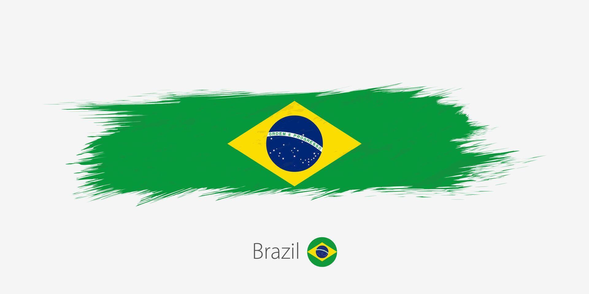 flagga av Brasilien, grunge abstrakt borsta stroke på grå bakgrund. vektor