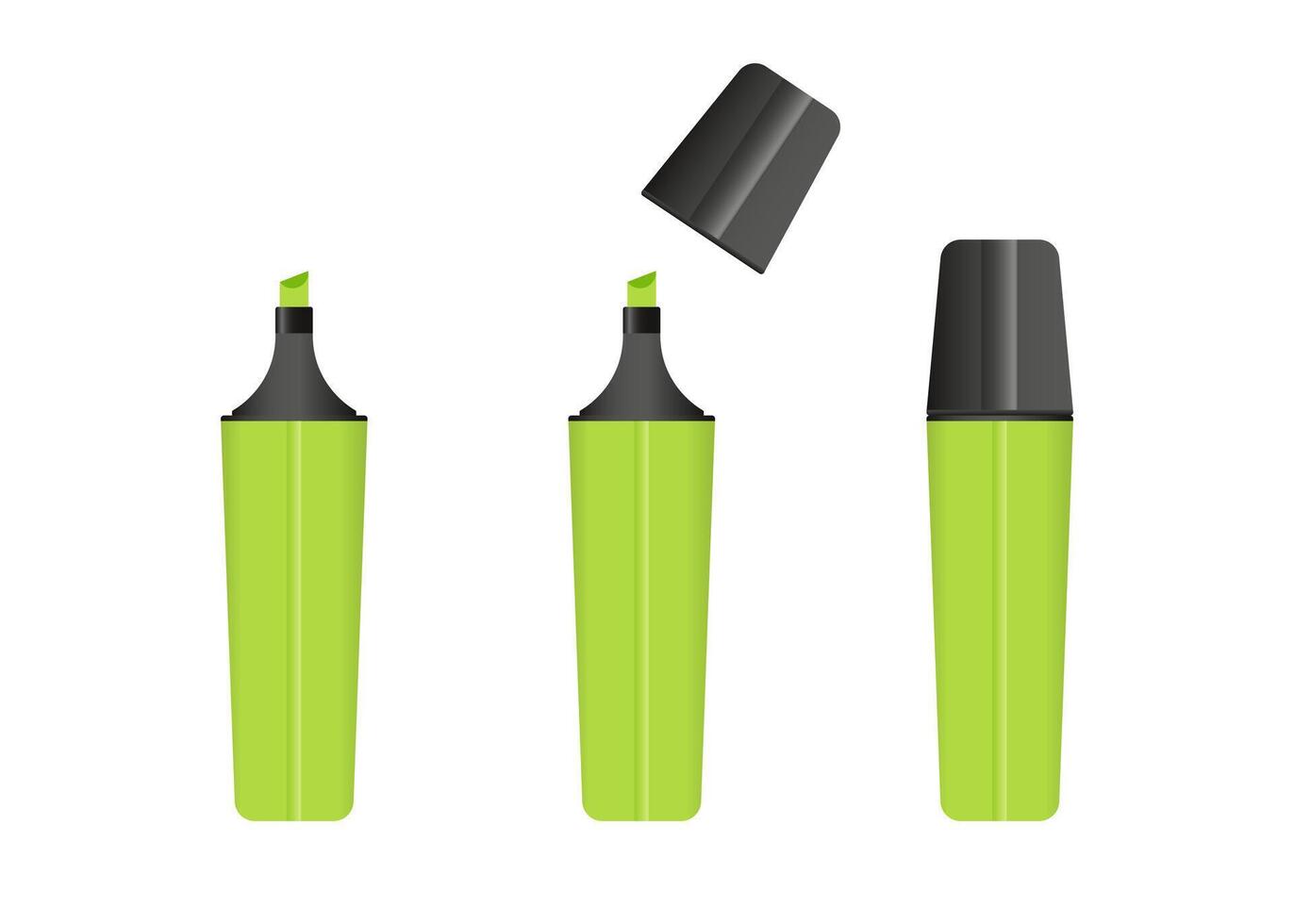 Grün Textmarker Marker, 3 Versionen von Marker im Grün Farbe. vektor