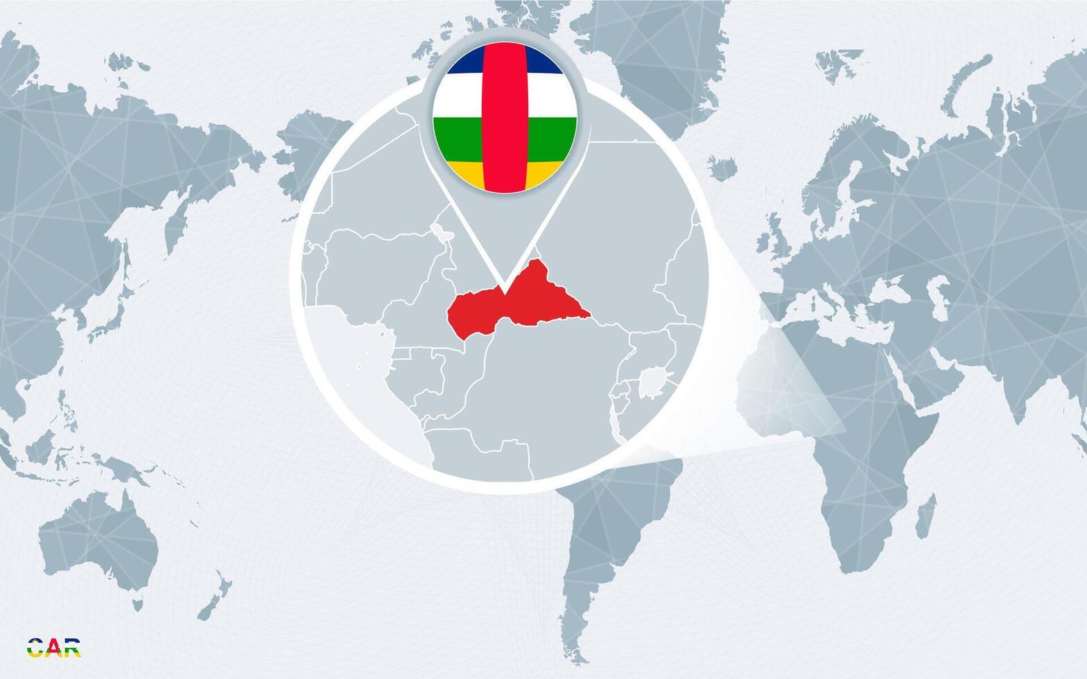 värld Karta centrerad på Amerika med förstorade central afrikansk republik. vektor