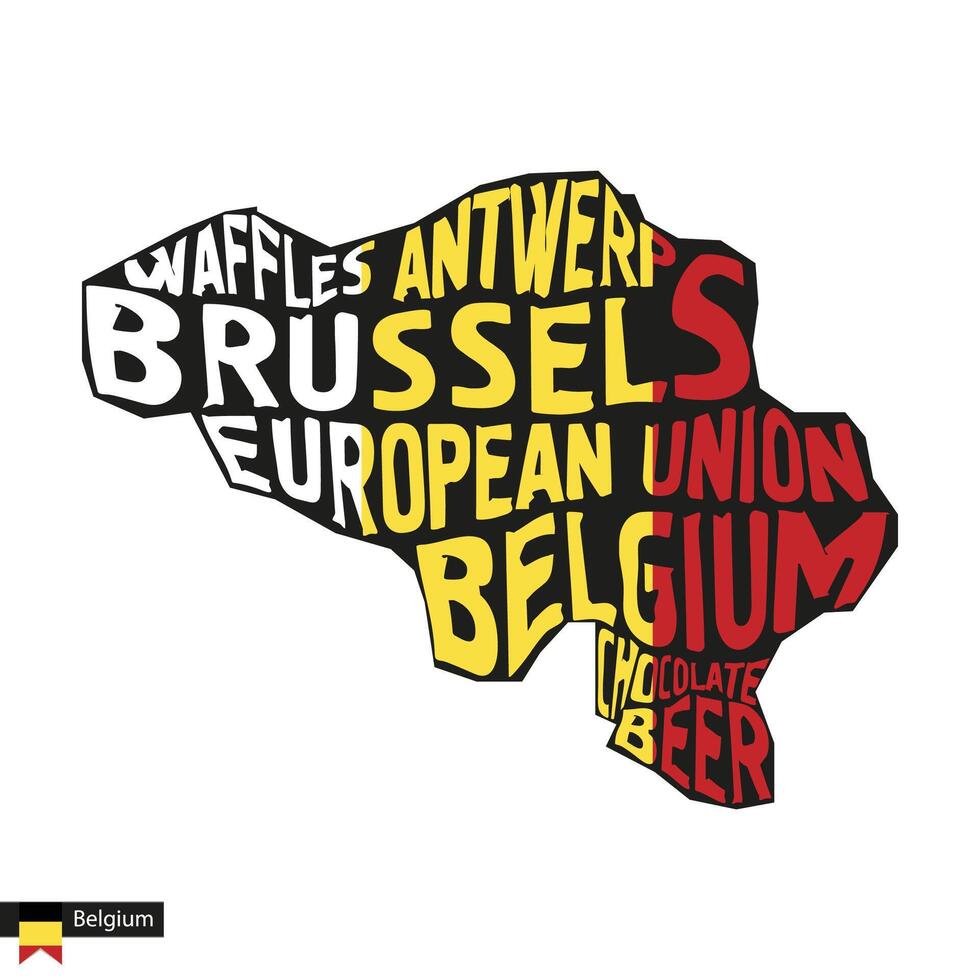typografi Karta silhuett av belgien i svart och flagga färger. vektor