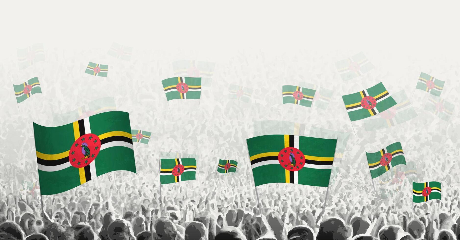 abstrakt folkmassan med flagga av dominica. människors protest, rotation, strejk och demonstration med flagga av dominica. vektor