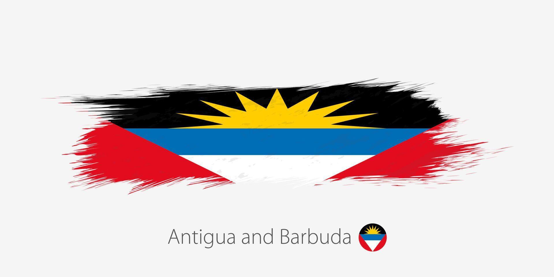 Flagge von Antigua und Barbuda, Grunge abstrakt Bürste Schlaganfall auf grau Hintergrund. vektor