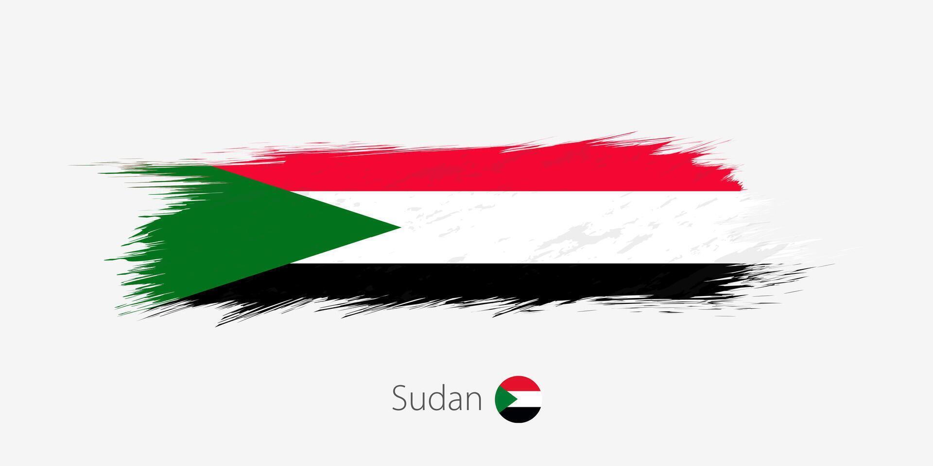 Flagge von Sudan, Grunge abstrakt Bürste Schlaganfall auf grau Hintergrund. vektor