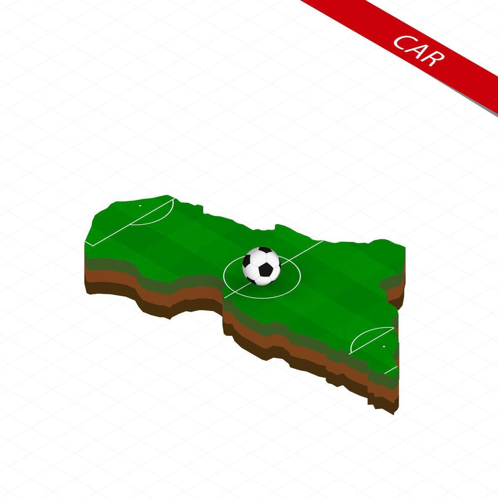 isometrisch Karte von zentral afrikanisch Republik mit Fußball Feld. Fußball Ball im Center von Fußball Tonhöhe. vektor