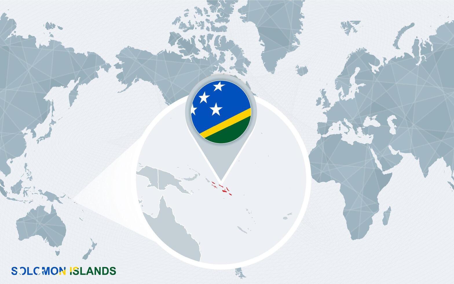 värld Karta centrerad på Amerika med förstorade solomon öar. vektor