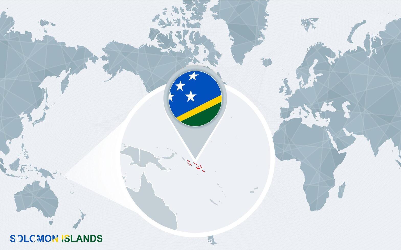 Welt Karte zentriert auf Amerika mit vergrößert Solomon Inseln. vektor