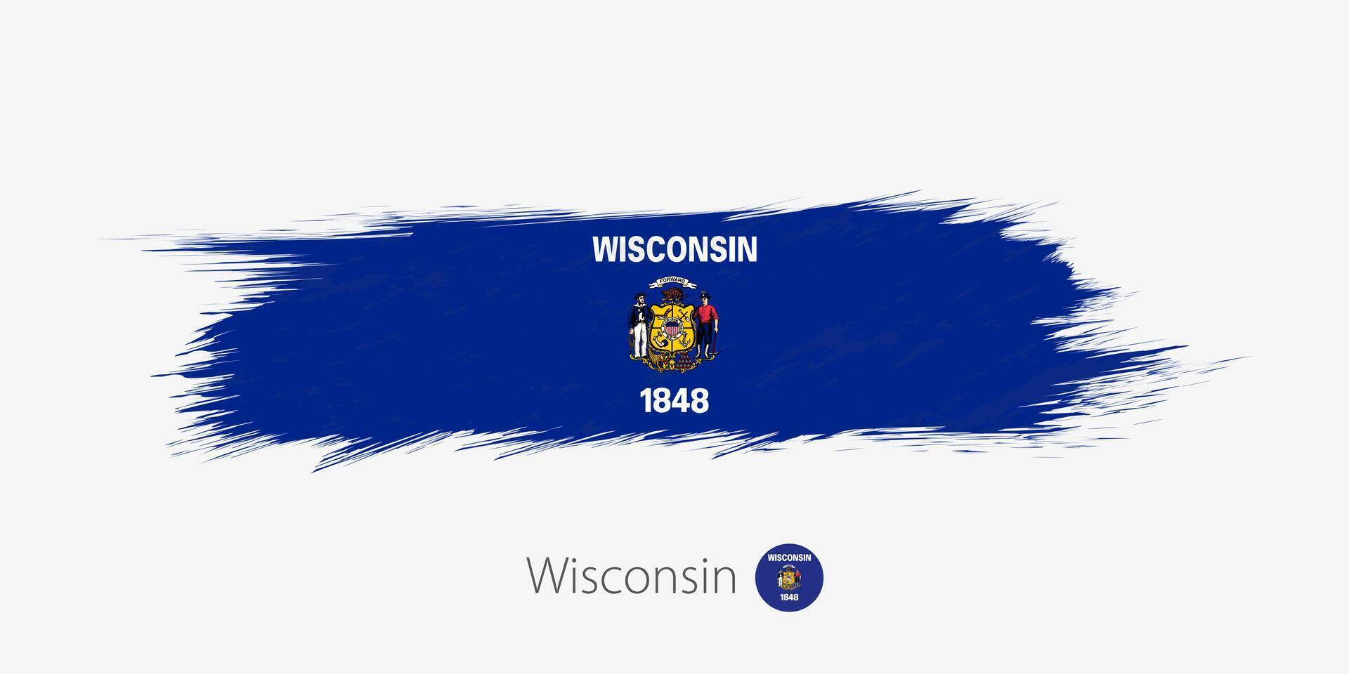 flagga av Wisconsin oss stat, grunge abstrakt borsta stroke på grå bakgrund. vektor