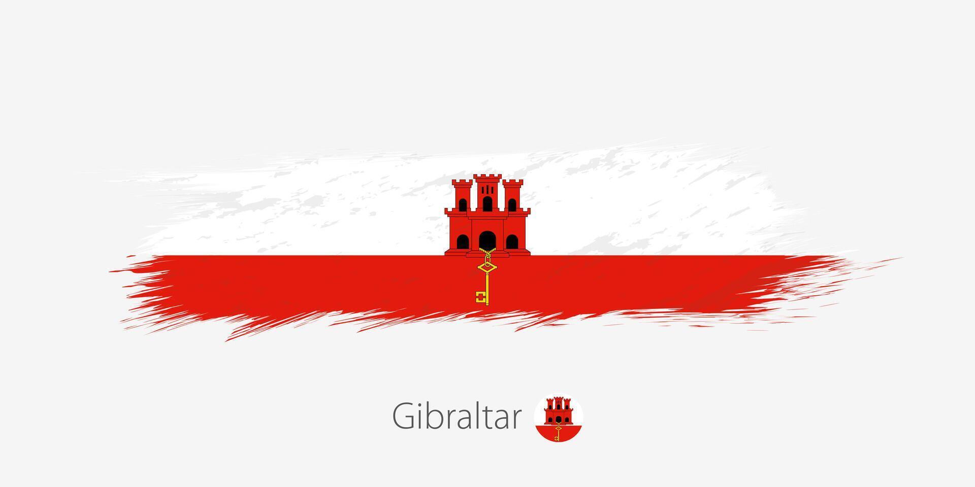 Flagge von Gibraltar, Grunge abstrakt Bürste Schlaganfall auf grau Hintergrund. vektor