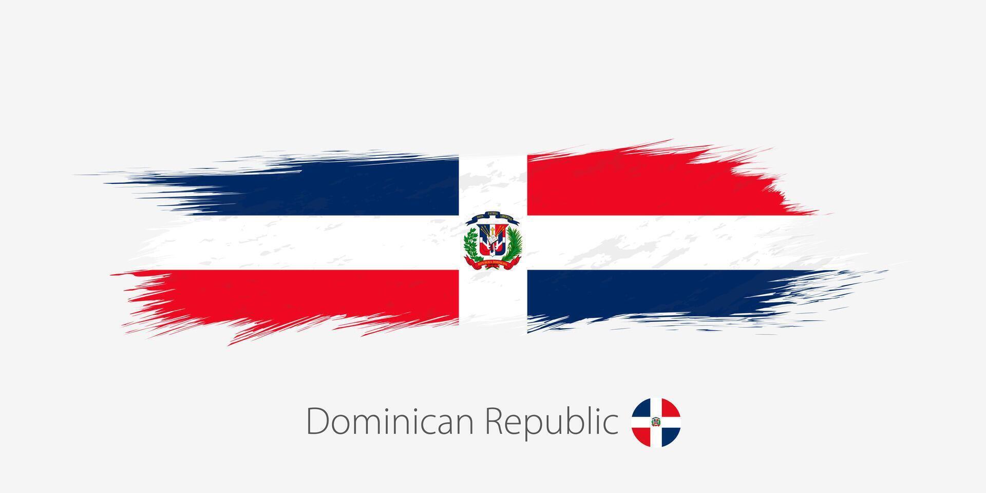 flagga av Dominikanska republik, grunge abstrakt borsta stroke på grå bakgrund. vektor