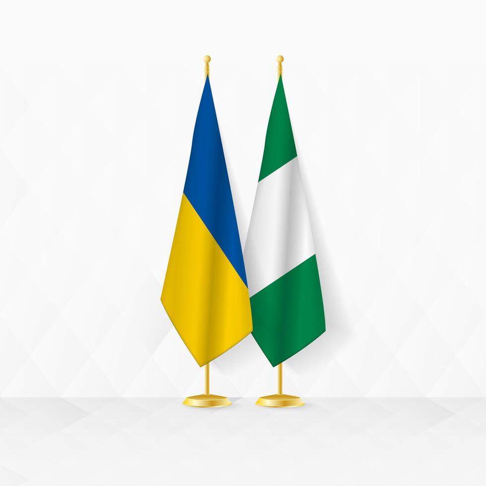 ukraina och nigeria flaggor på flagga stå, illustration för diplomati och Övrig möte mellan ukraina och nigeria. vektor