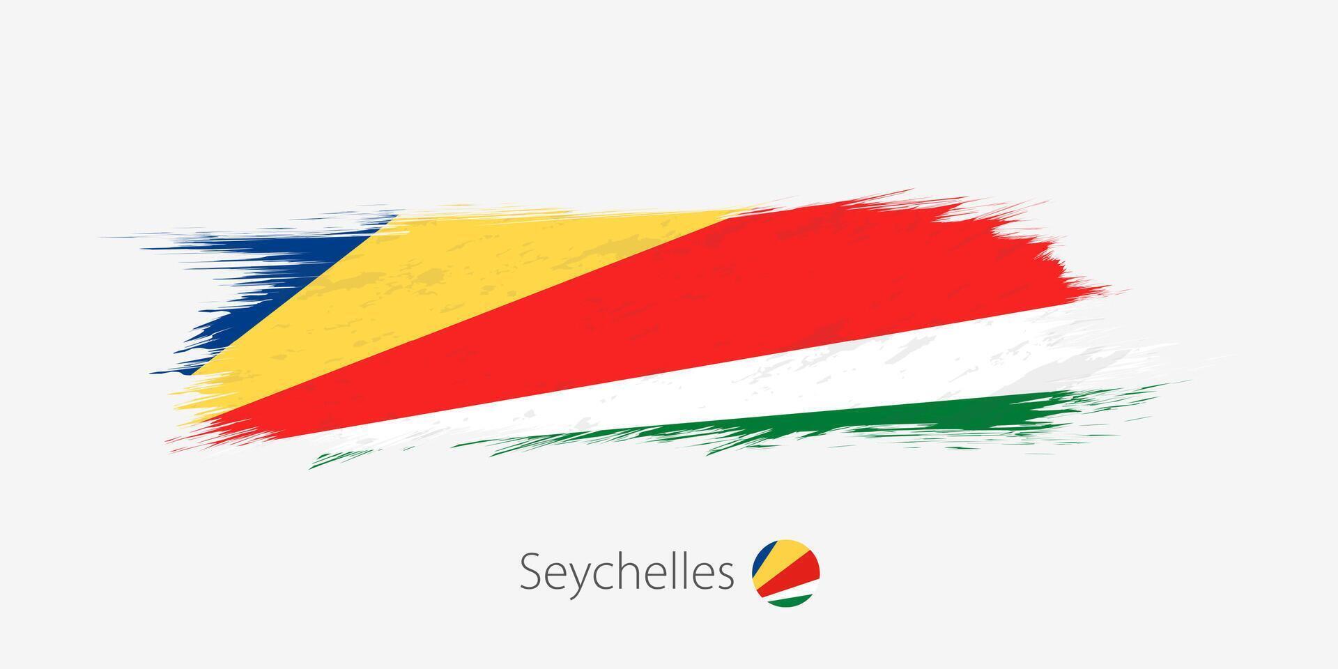 flagga av seychellerna, grunge abstrakt borsta stroke på grå bakgrund. vektor