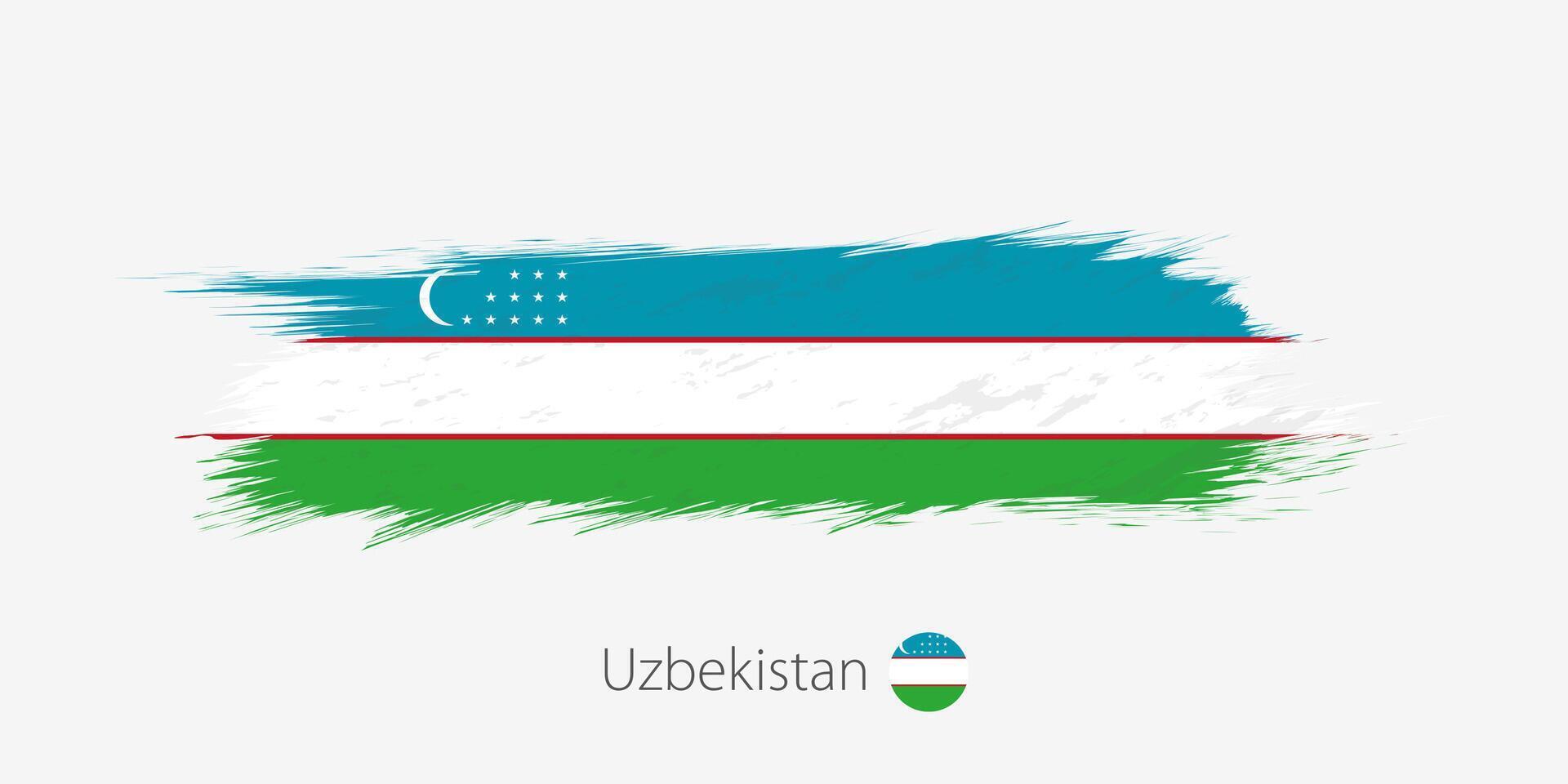 flagga av uzbekistan, grunge abstrakt borsta stroke på grå bakgrund. vektor