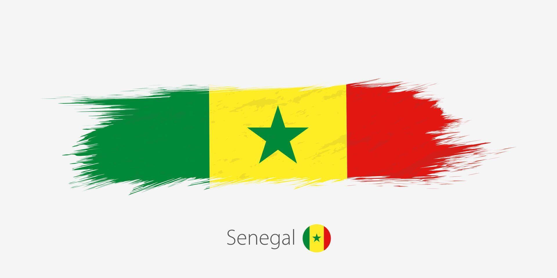 flagga av senegal, grunge abstrakt borsta stroke på grå bakgrund. vektor