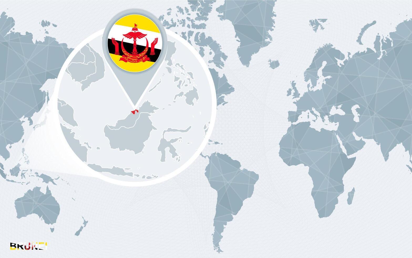Welt Karte zentriert auf Amerika mit vergrößert Brunei. vektor