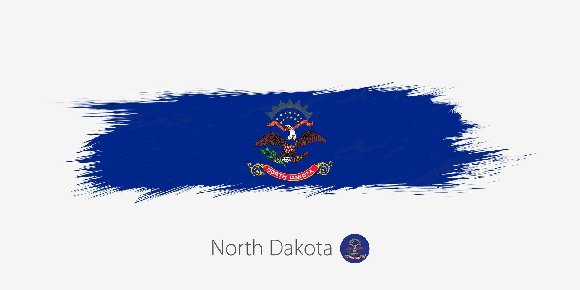 Flagge von Norden Dakota uns Zustand, Grunge abstrakt Bürste Schlaganfall auf grau Hintergrund. vektor