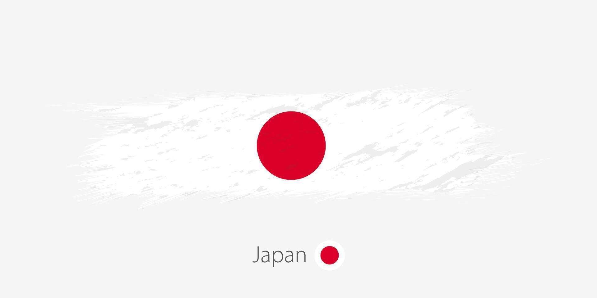 flagga av Japan, grunge abstrakt borsta stroke på grå bakgrund. vektor