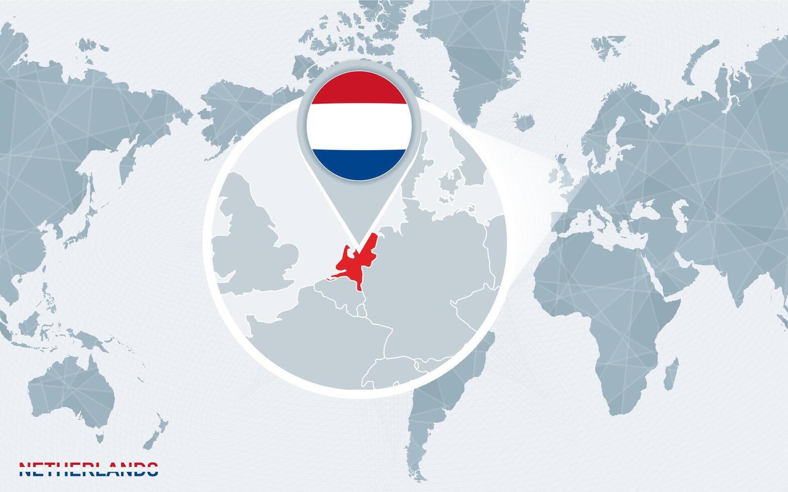 värld Karta centrerad på Amerika med förstorade nederländerna. vektor