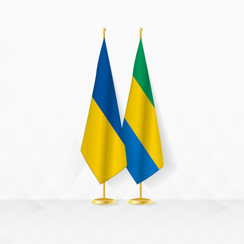 ukraina och gabon flaggor på flagga stå, illustration för diplomati och Övrig möte mellan ukraina och gabon. vektor