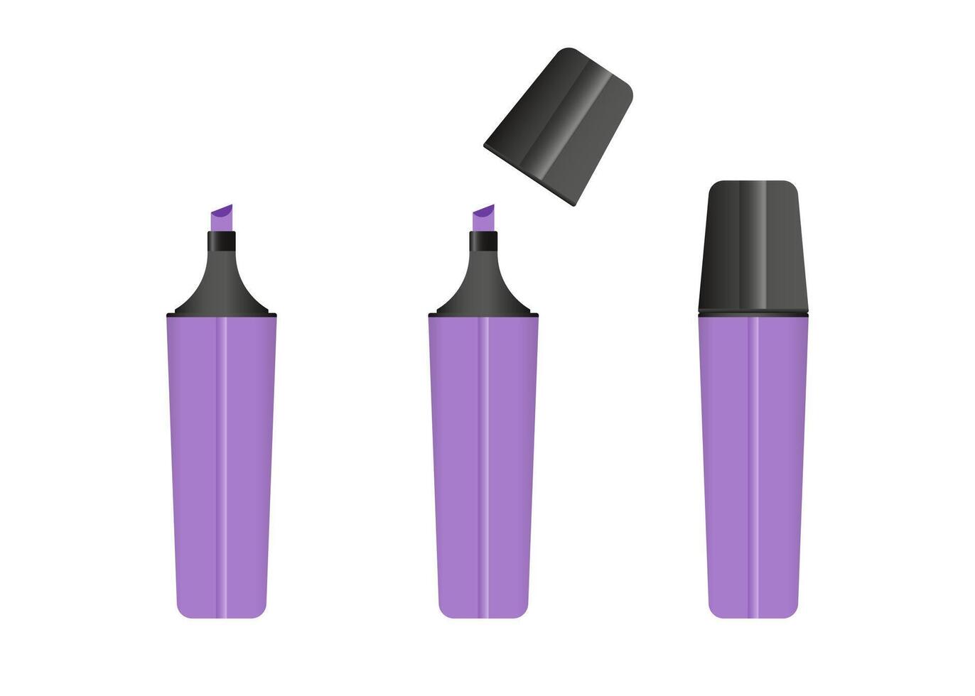 lila Textmarker Marker, 3 Versionen von Marker im lila Farbe. vektor