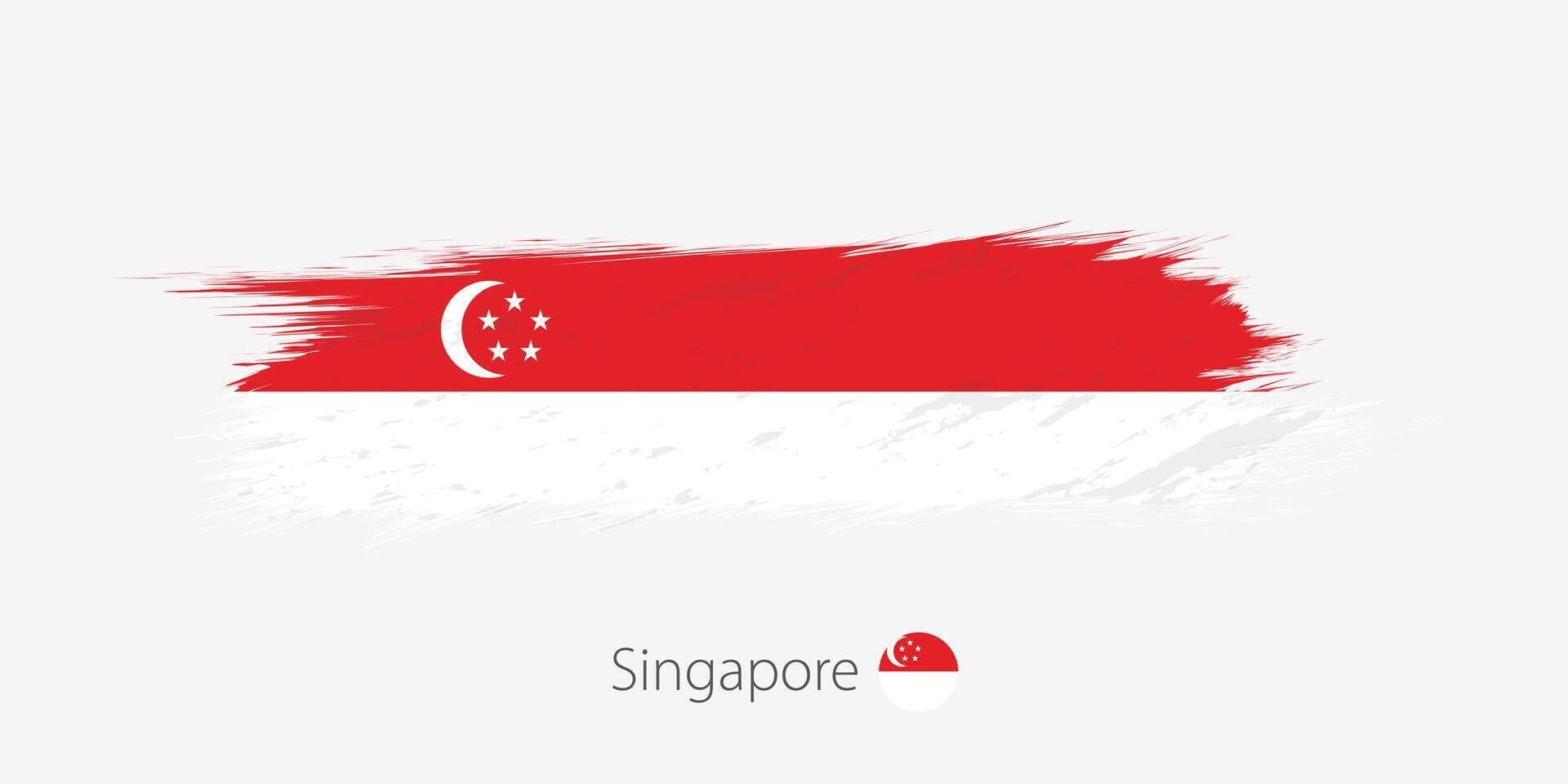flagga av singapore, grunge abstrakt borsta stroke på grå bakgrund. vektor