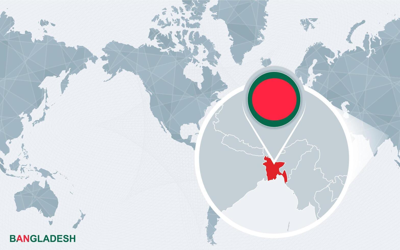 värld Karta centrerad på Amerika med förstorade bangladesh. vektor