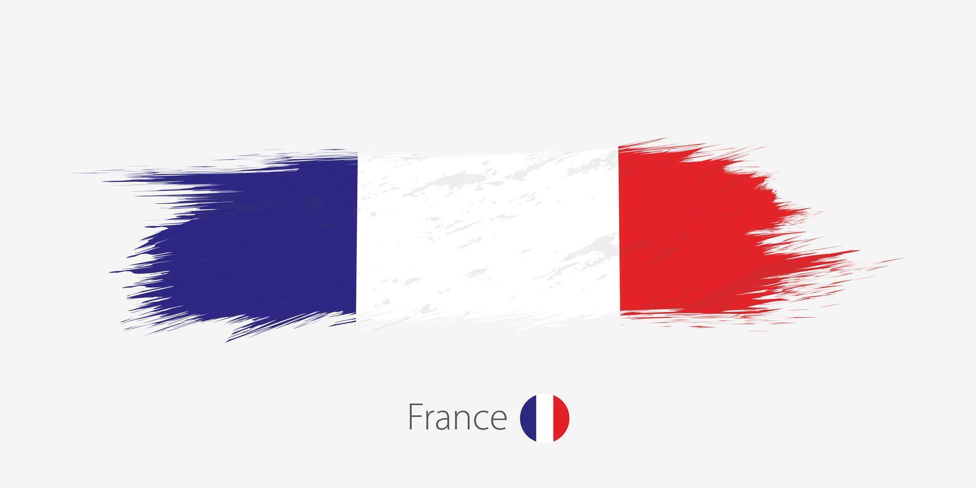 flagga av Frankrike, grunge abstrakt borsta stroke på grå bakgrund. vektor
