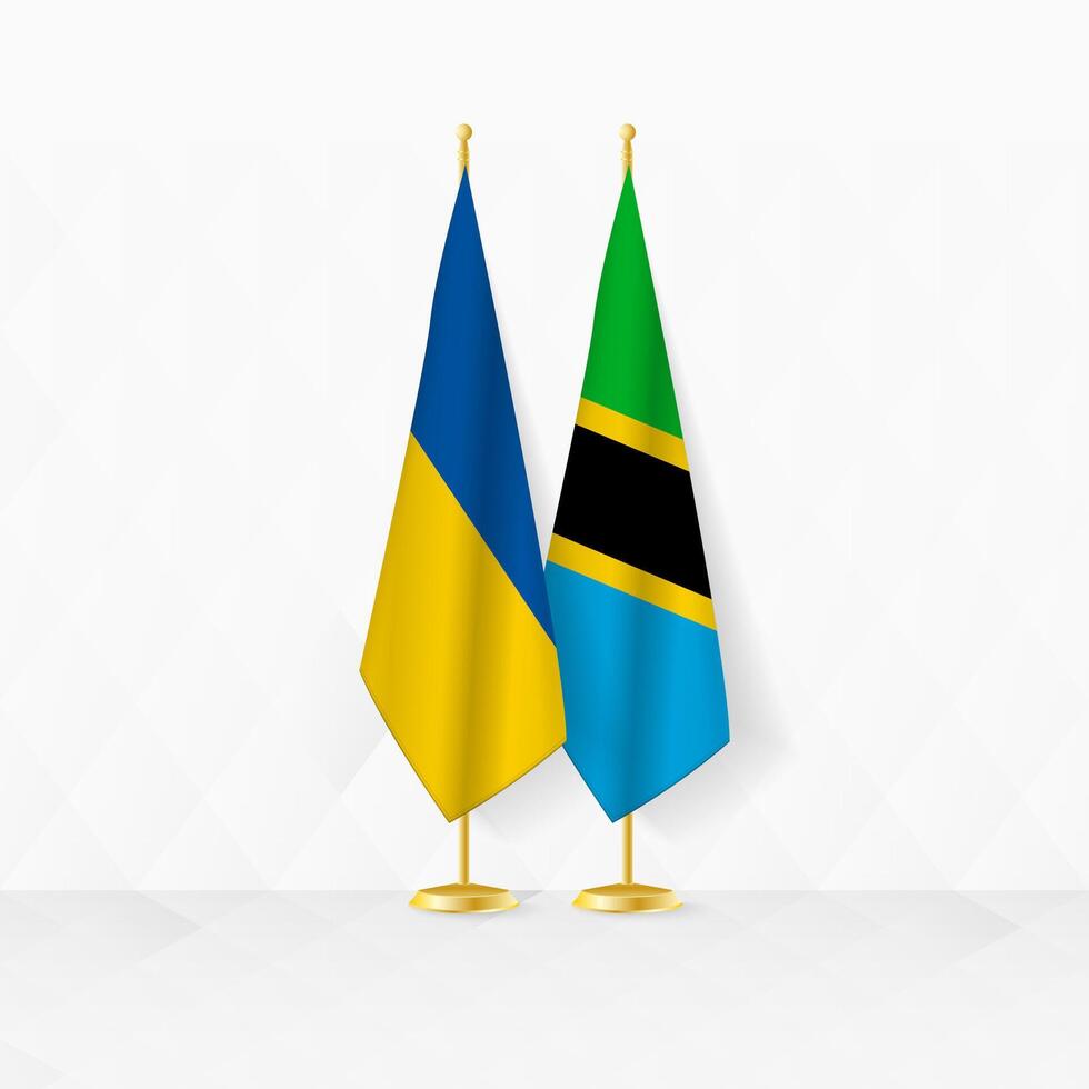 Ukraine und Tansania Flaggen auf Flagge Stand, Illustration zum Diplomatie und andere Treffen zwischen Ukraine und Tansania. vektor