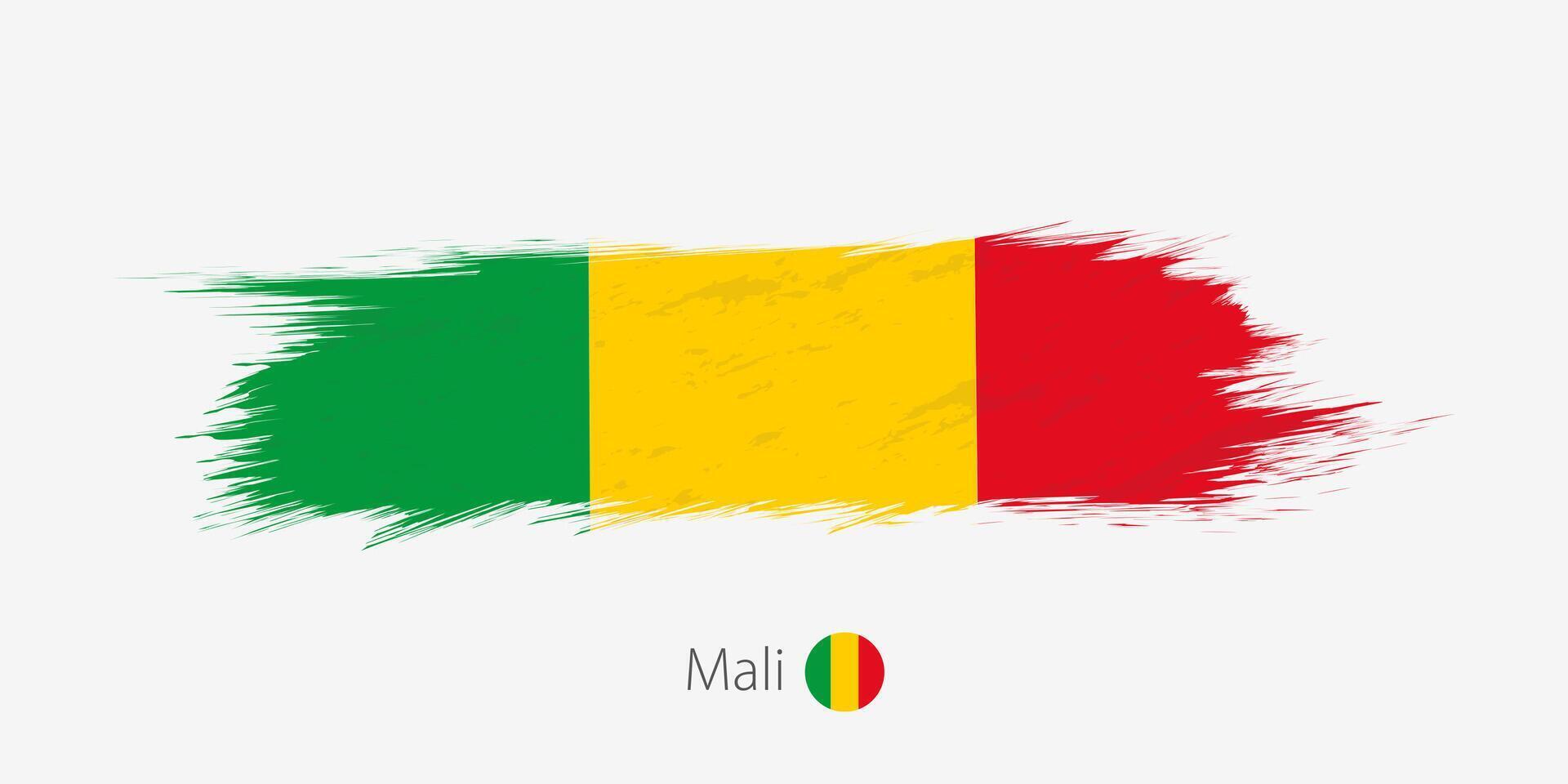 Flagge von Mali, Grunge abstrakt Bürste Schlaganfall auf grau Hintergrund. vektor