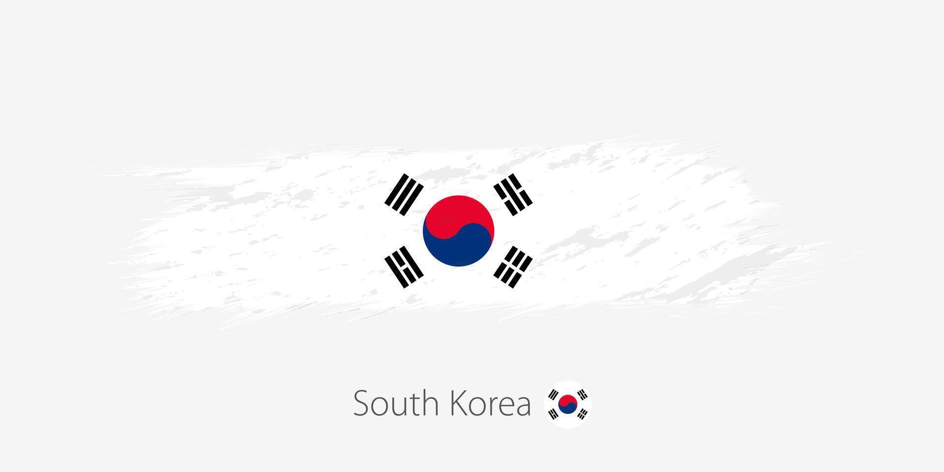 Flagge von Süd Korea, Grunge abstrakt Bürste Schlaganfall auf grau Hintergrund. vektor