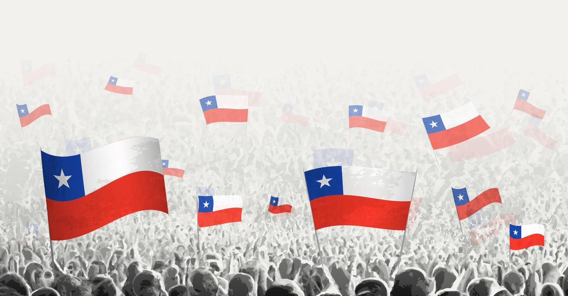 abstrakt folkmassan med flagga av Chile. människors protest, rotation, strejk och demonstration med flagga av Chile. vektor