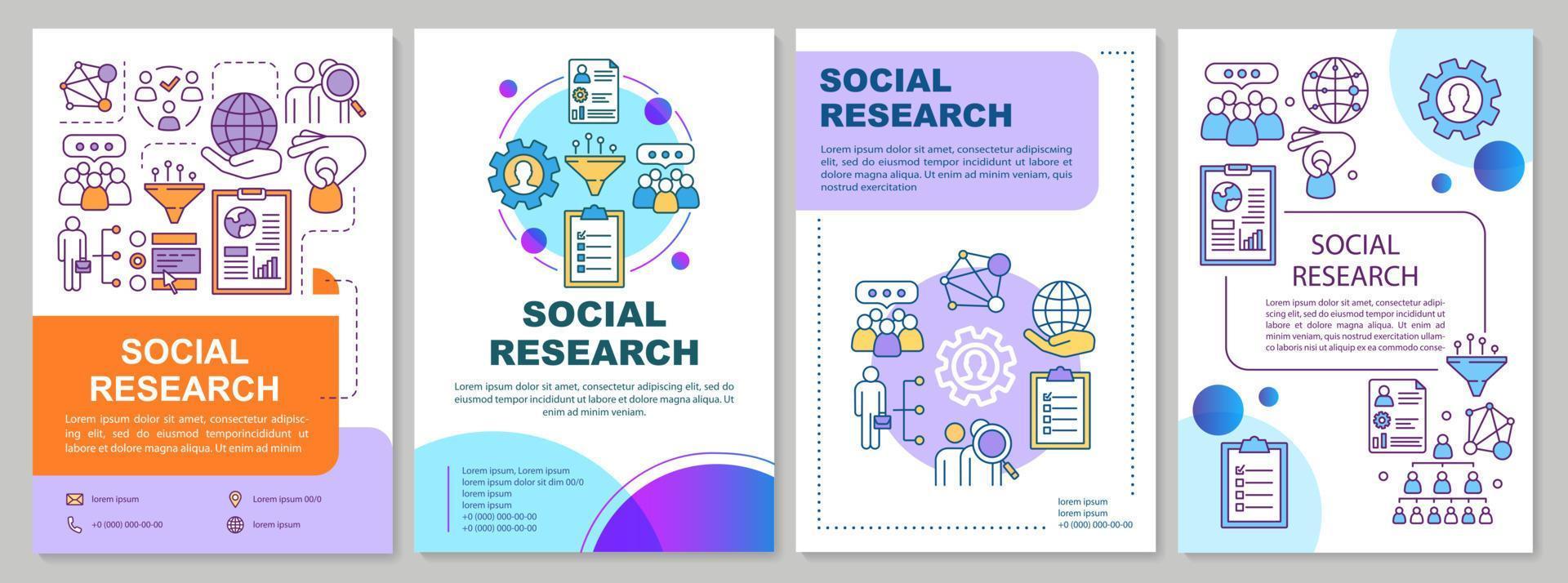 Layout der Broschürenvorlage für Sozialforschung. Soziologie. soziale Umfrage, Umfrage. Flyer, Broschüre, Broschürendruckdesign mit linearen Illustrationen. Vektorseitenlayouts, Geschäftsberichte, Werbeplakate vektor