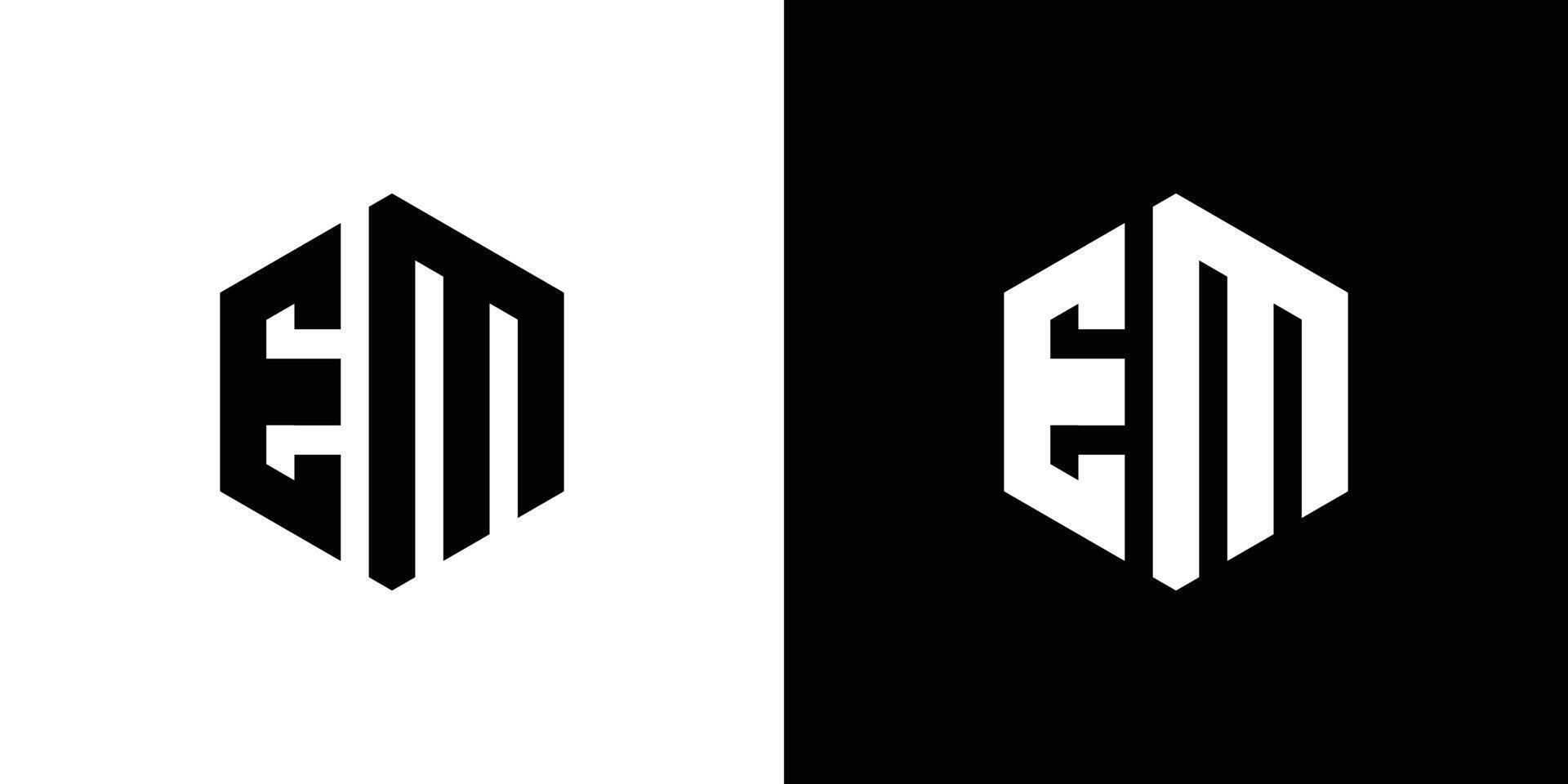 brev e m polygon logotyp design mall vektor