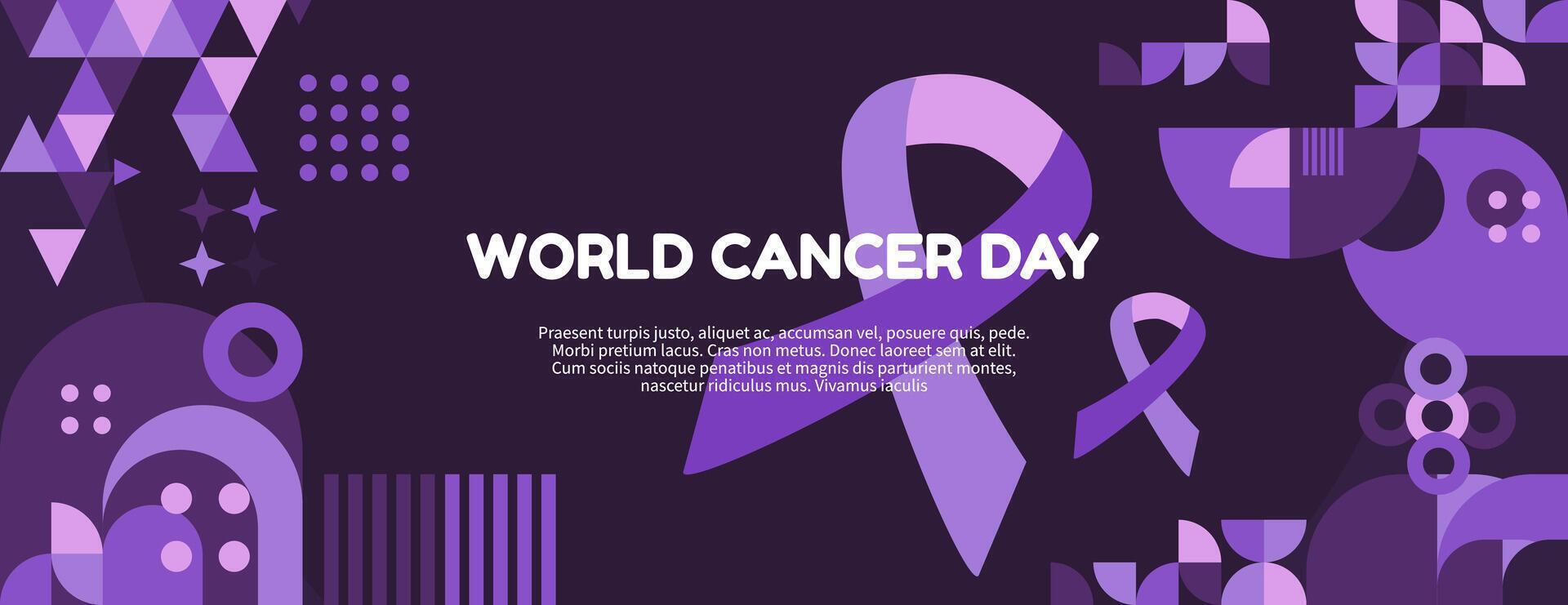 Welt Krebs Tag Banner. modern geometrisch Kunst Hintergrund im bunt Stil zum Krebs Tag. Krebs Tag Gruß Karte Startseite mit Text. Welt Krebs Tag kreativ Hintergrund zum Bewusstsein. vektor