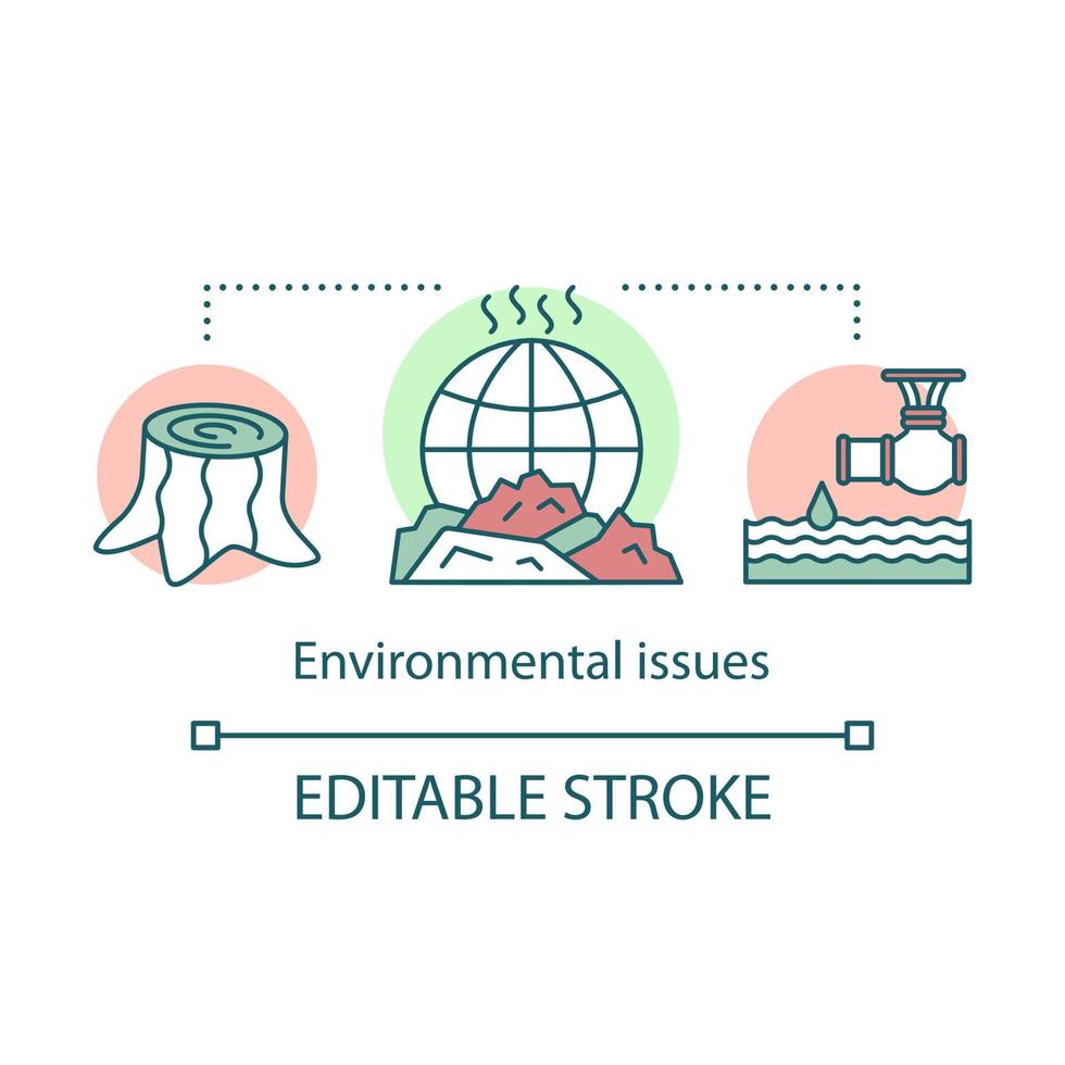 Symbol für das Konzept des Umweltproblems. Umweltverschmutzung, Entwaldung globale Öko-Probleme Idee dünne Linie Illustration. Verschmutzung des Ökosystems Abfall. Vektor isolierte Umrisszeichnung. bearbeitbarer Strich