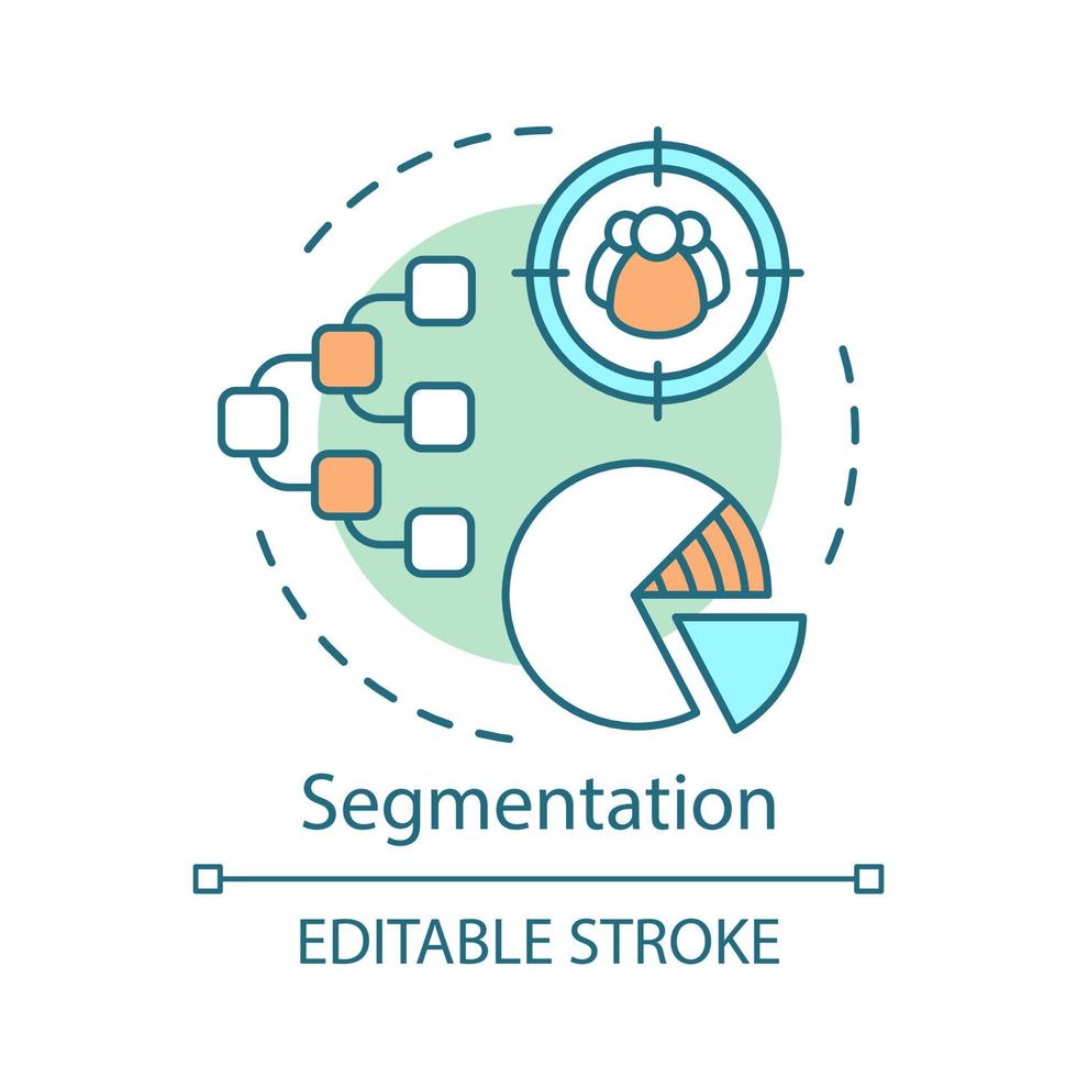 Symbol für das Segmentierungskonzept. Marketingelement, Kreisdiagrammidee, dünne Linie Illustration. Segment-Targeting, Kundendiagramm, Targeting-Vektor isolierte Umrisszeichnung. bearbeitbarer Strich vektor