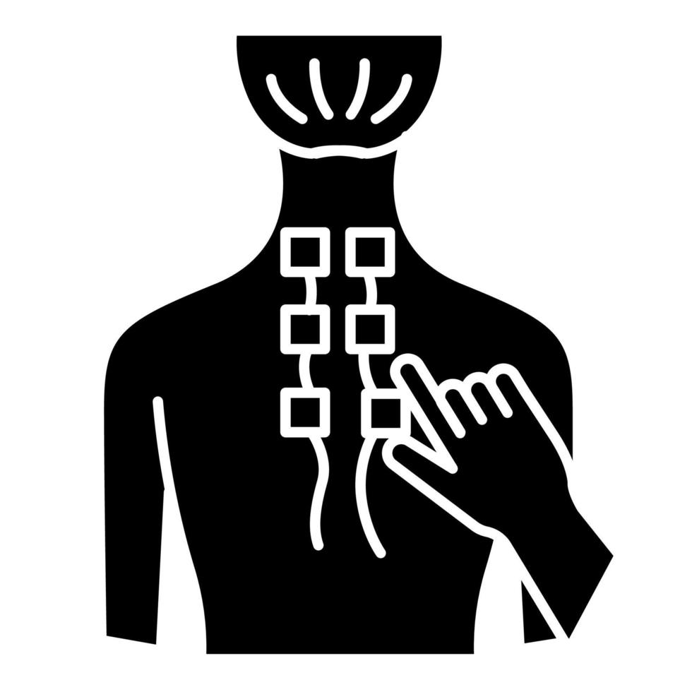 sjukgymnastik glyfikon. medicinska procedurer. sjukgymnastik. sjukvård. lindring av ryggsmärtor. skaderehabilitering. elektroterapi. siluett symbol. negativt utrymme. vektor isolerade illustration