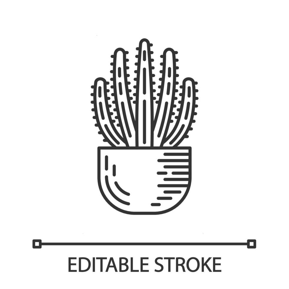 orgelpipa kaktus i potten linjär ikon. pitahaya. inhemsk växt i USA. hem och trädgård dekoration. tunn linje illustration. kontur symbol. vektor isolerade konturritning. redigerbar linje