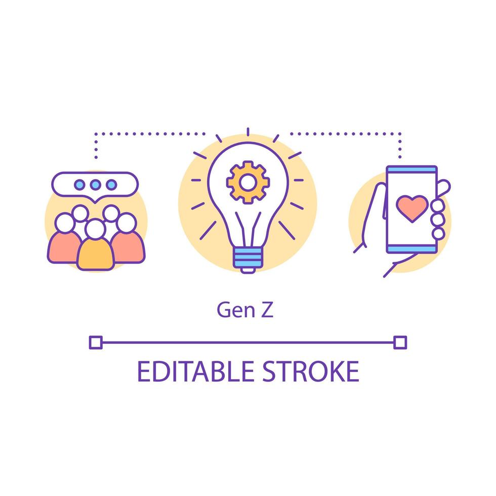 gen z koncept ikon. populär blogg. publicering, likes och kommentarer. framstående inlägg på sociala medier. mobil kommunikation idé tunn linje illustration. vektor isolerade konturritning. redigerbar linje