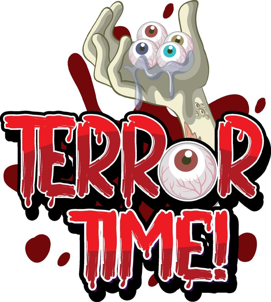 zombie hand med terror tid ord logotyp för halloween vektor